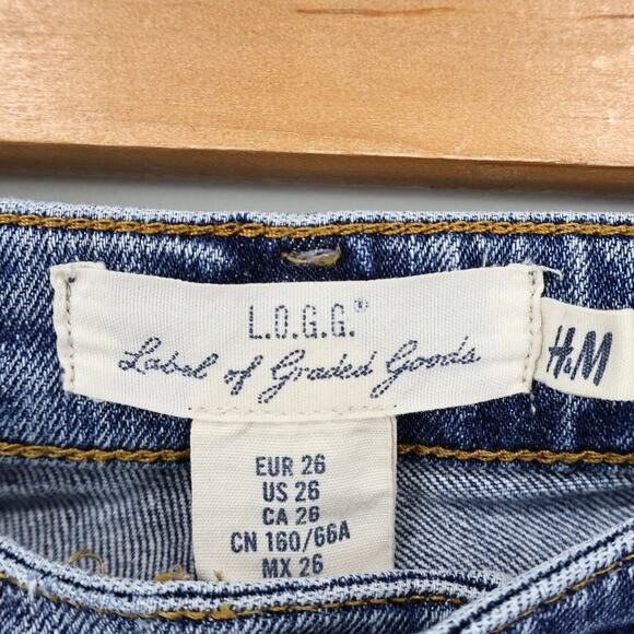 L.O.G.G Mid-Rise Distressed Utility Raw Hem Denim Jeans Medium Wash Size 26 - Picture 7 of 8